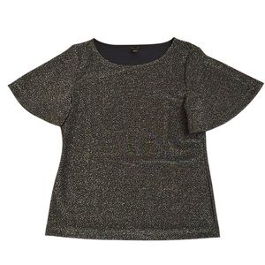 Ann Taylor Black Silver Shimmer Blouse Top Metallic Silver Sparkle Size Small